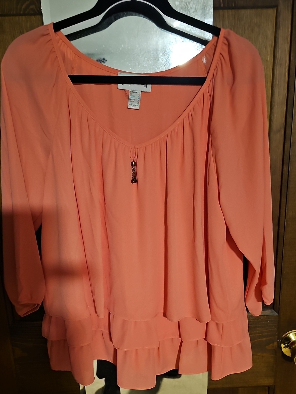 Joseph Ribkoff Peach Tiered Peasant Tunic